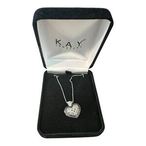 KAY Jewelers Silver & Black Diamond Heart Locket Necklace